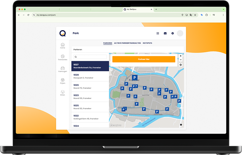 MacBook met de parkeerapp van TanQyou