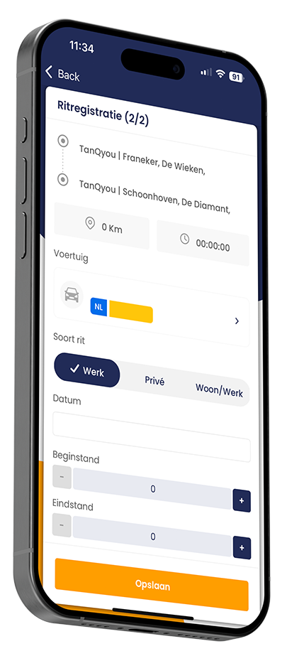 Een smarthphone die rittenregistratie laat zien