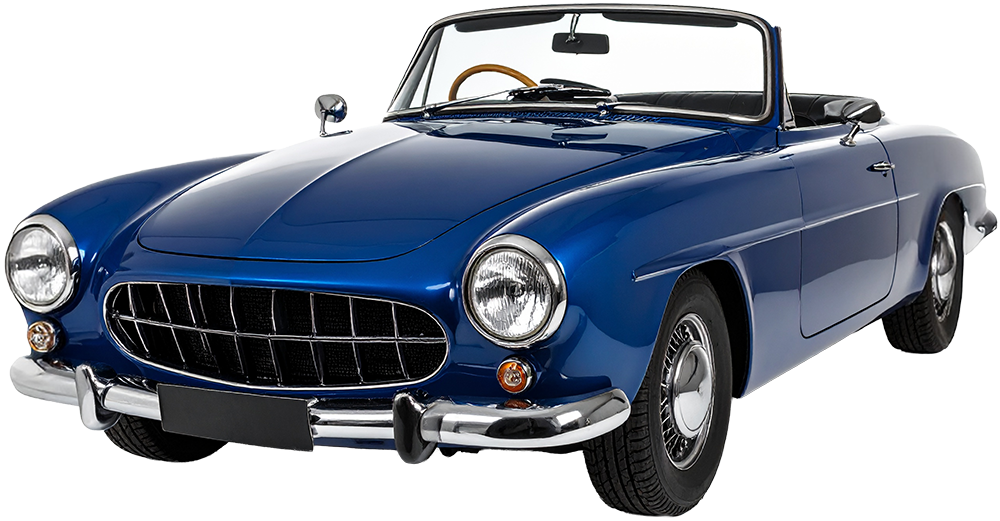 Foto van een blauwe oldtimer