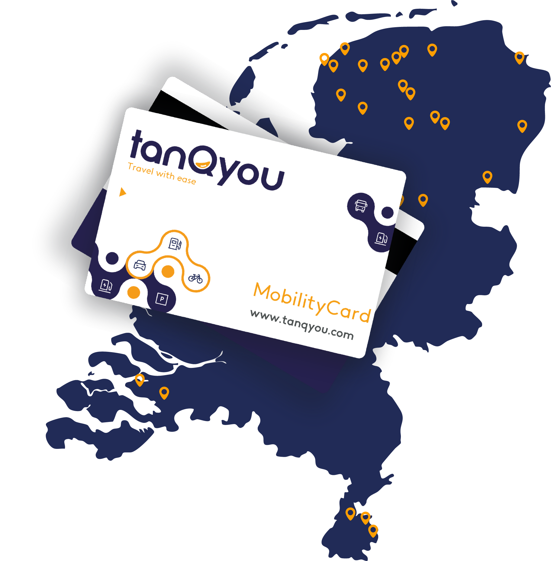 Kaart van Nederland met een tankpas