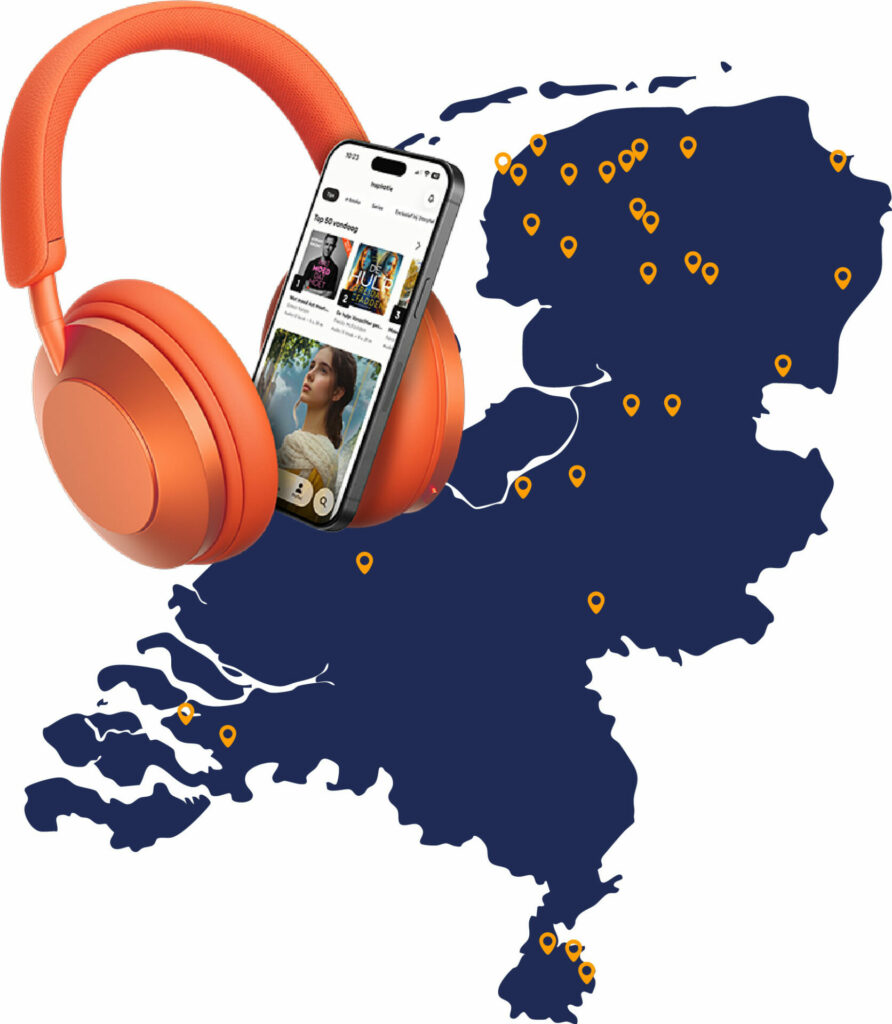 Kaart met TanQyou locaties en een koptelefoon