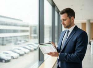 Ondernemer controleert digitale rittenregistratie om te bepalen of rittenregistratie verplicht is of niet voor zakelijke auto