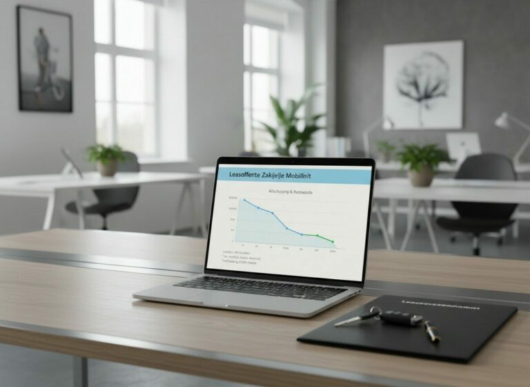 Ondernemer bekijkt leaseofferte met berekening van restwaarde voor een zakelijke leaseauto
