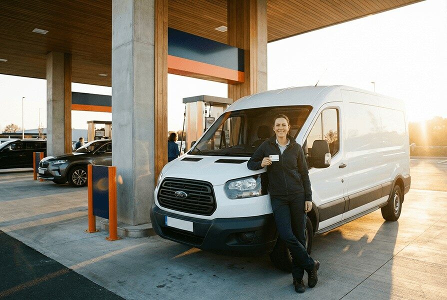 Bezorger voor een bus met een tankpas