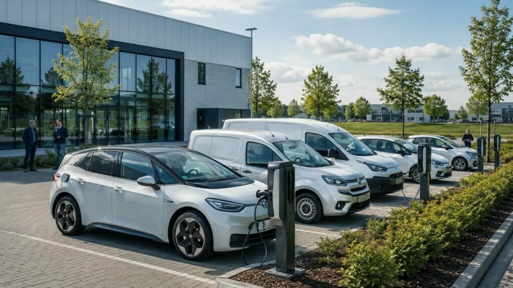 Wagenpark met auto's en laadpaal