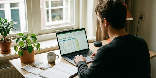 Een ZZP'er die met de adminstratie bezig is