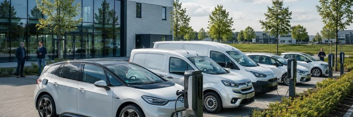 Wagenpark met auto's en laadpaal