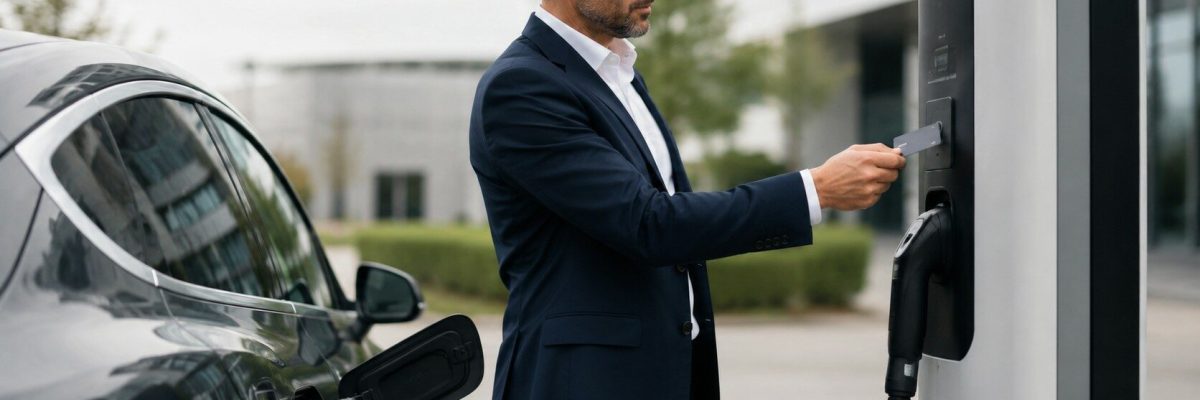 Man scant laadpas bij laadpaal