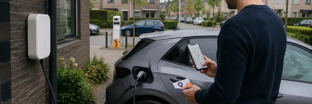 Man staat bij laadpaal thuis